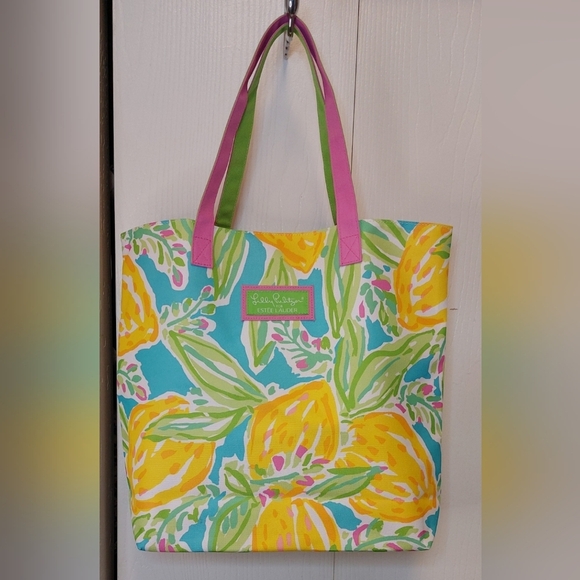 Lilly Pulitzer Handbags - Lilly Pulitzer Estee Lauder Lemon Canvas Tote Shoulder Bag Colorful